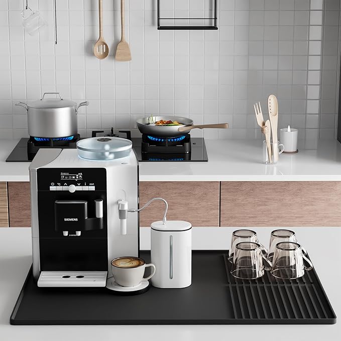 Silicone Coffee Mat with Raised Edges, 20'' X 12'', Bar Mat for Countertops, Accessories Fit Under Coffee Maker Espresso Machine, Dish Drying Mat (BLACK)