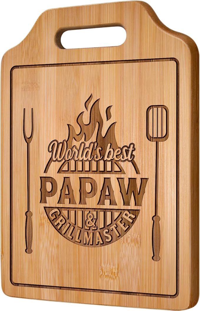 AceThrills Papaw Gifts for Papaw Birthday, Christmas, Fathers Day - 12.3"L × 8.7"W × 0.4"Th Engraved Bamboo Cutting Board