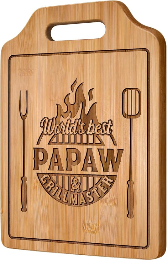 AceThrills Papaw Gifts for Papaw Birthday, Christmas, Fathers Day - 12.3"L × 8.7"W × 0.4"Th Engraved Bamboo Cutting Board