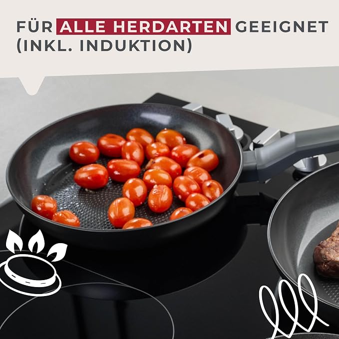 Fackelmann STATEMENT 28cm Frying Pan, Recycled Aluminium, Non-Stick PFAS Free Ceramic Coating, Honeycomb Base Structure, Comfort Grip Handle, All Stoves Including Induction, 46.5x28x4.5cm, Ash Grey