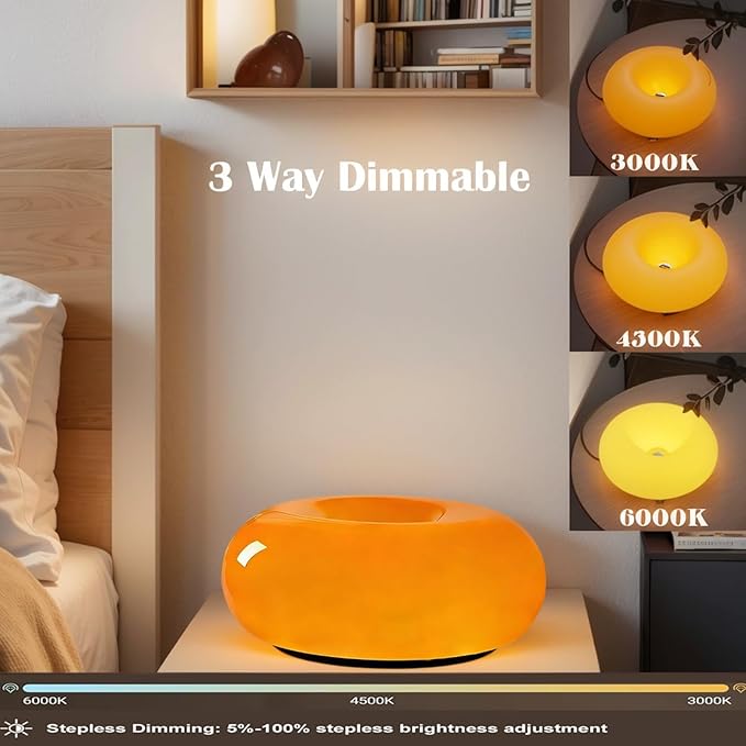 Orange Donut Table Lamp,Dount Light Lamp Ambient Lighitng,Aesthetic Touch Table Lamps,Modern Cute Desk Lamps for Living Room Bedroom
