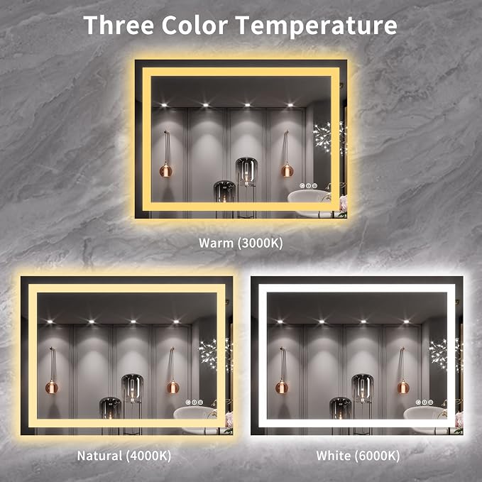 LOAAO 40X30 LED Bathroom Mirror with Lights, Anti-Fog, Dimmable, Backlit + Front Lit, Lighted Bathroom Vanity Mirror for Wall, Memory Function, Tempered Glass, ETL Listed