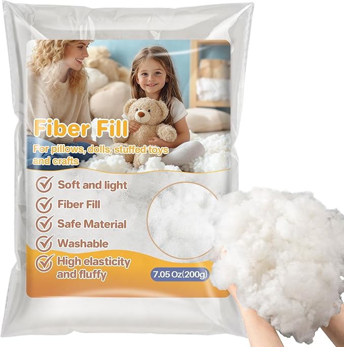 RAINFLOW 7.05oz Polyester Premium Fiber Fill - Polyester Fiber Fill,Stuffing for Pillow,Small Dolls,Cushion,Craft and Stuffed Animals,Polyfill Stuffing for DIY Craft,Recyclable