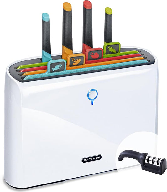 Self Drying Smart Cutting Board Knife Set │ Ultra High Heat Advanced Auto Cleaning │ Color Coded Chopping Board Organizer & Stainless Steel Knives Set Holder (Premium) (Premium)