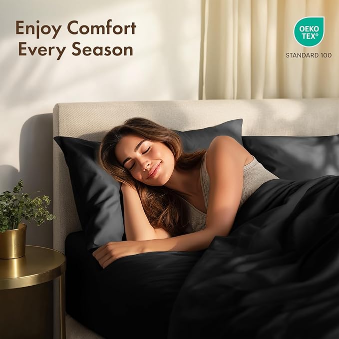 Utopia Bedding King Size Sheet Set – 4 Piece Bed Sheets, Soft and Breathable Microfiber, Includes 1 Fitted Sheet, 1 Flat Sheet and 2 Pillowcases – Oeko Tex (Black)
