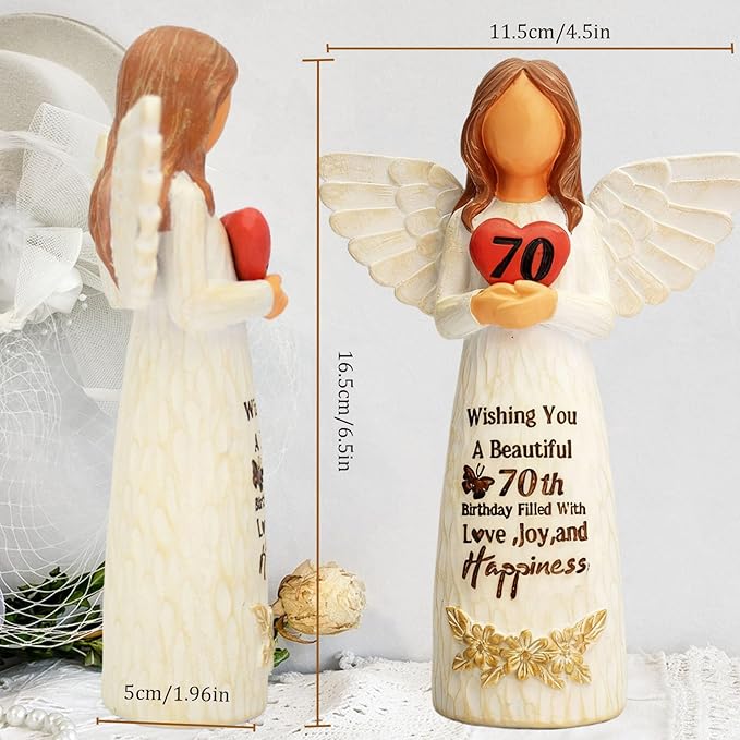 70th Birthday Gifts for Women – Elegant 70th Birthday Angel Figurine, Unique Gift for Grandma, Mother, Sister, or Friends