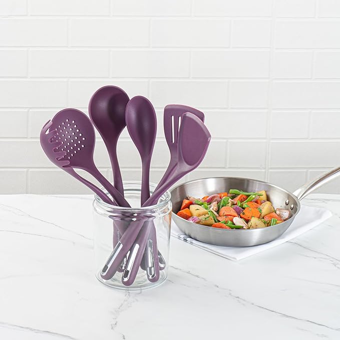Met Lux Kitchen Utensil Sets, 10 Silicone Utensil Sets - 6 Pieces Per Set, High-Heat Tolerance, Purple Silicone Kitchen Utensils, For No-Stick Cookware - Restaurantware