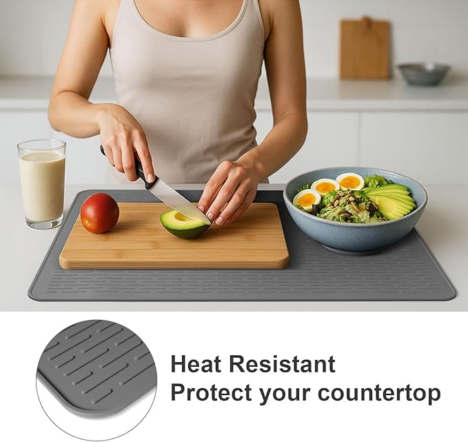 Stove Top Cover for Electric Stove - Food Grade Ceramic Stove top Cover, Silicone XXL Dish Drying Mat, Glass Cooktop Covers, Flat RV Range top Mats (Gray Thickened,28x20)