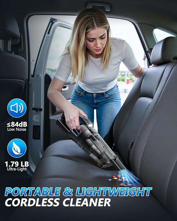 BQYPOWER Handheld Vacuum Cordless Rechargeable, Portable Car Vacuum Cleaner | 16000PA Strong Suction Hand Held Vacuum Cordless with Multiple Accessories, Portable Mini Car Vacuum Cleaner for Car Home