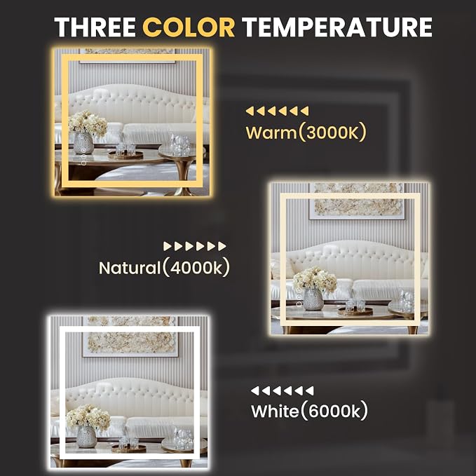 LOAAO 28“X30” LED Bathroom Mirror with Lights, Anti-Fog, Dimmable, Backlit + Front Lit, Lighted Bathroom Vanity Mirror for Wall, Memory Function, Tempered Glass, Safe to Use, ETL Listed