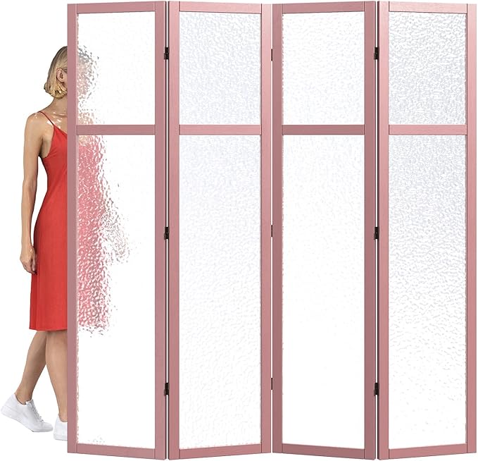 Acrylic Room Divider, 4-Panel Freestanding Partition Screen, Frosted Translucent Privacy Panel - Lightweight Modern Divider for Home Office Studio (Rose Gold, 4 Panels)