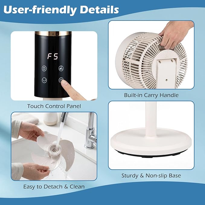 COSTWAY Pedestal Fan for Bedroom, Compact Oscillating Standing Fan with 70° Oscillation, 90° Tilt, 3 Adjustable Heights, 8 Speeds, 12H Timer & Remote, Quiet Table Fan for Home Office (White)