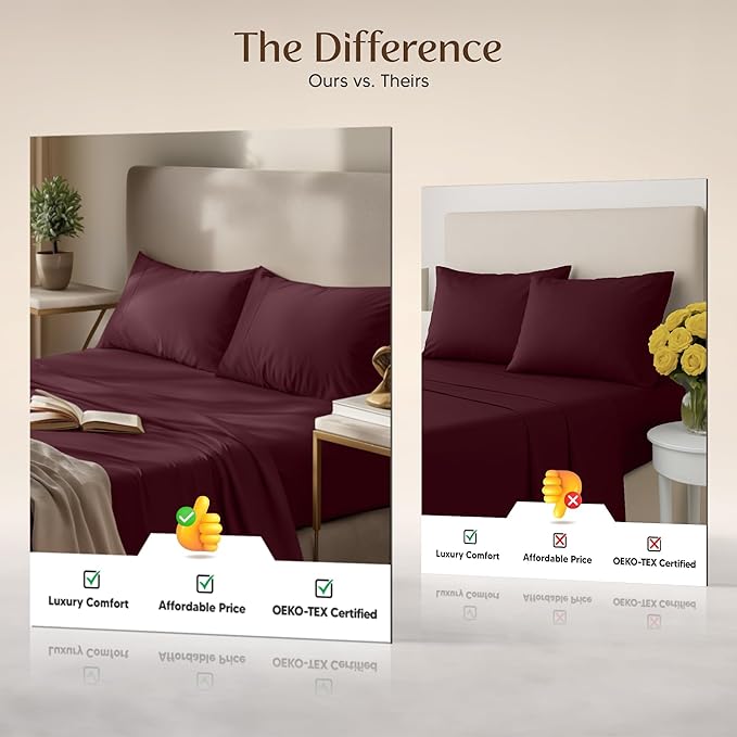 Utopia Bedding Twin XL Sheet Set – 3 Piece Bed Sheets for Twin XL Size Bed, Soft and Breathable Microfiber, Includes 1 Fitted Sheet, 1 Flat Sheet and 1 Pillowcase – Oeko Tex (Burgundy)