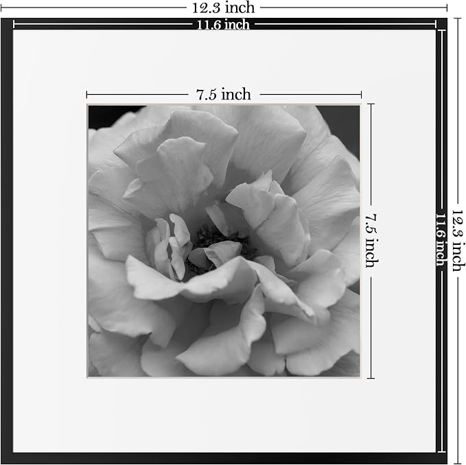 eletecpro Aluminum Gallery Wall Frame Set of 6 with Glass Cover, Black | 12 x 12 Metal Photo Frames Display 8x8 Photo with Mat or 12x12 without Mat, Picture Frame Collage Wall Decor