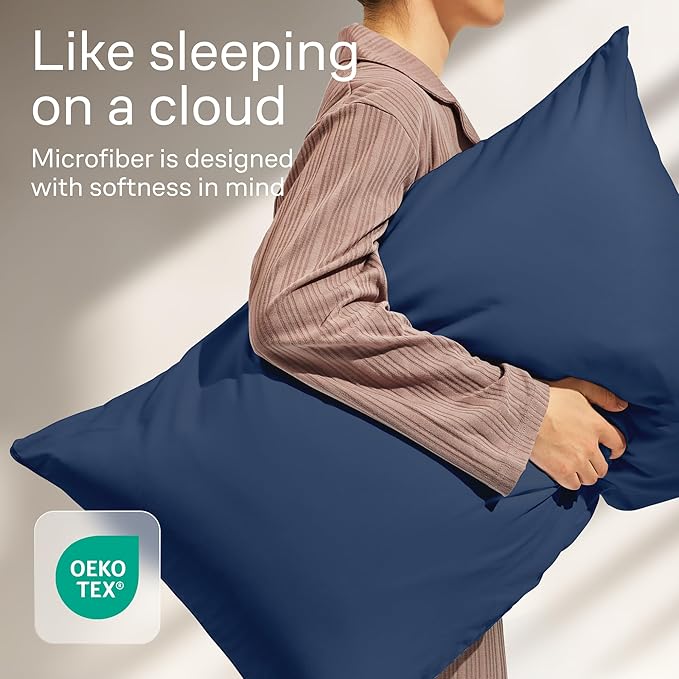 Ultra Soft Pillow Protectors with Zipper Standard Size - Set of 4 Breathable Pillow Covers - 100% Protection Against Stains, Dust & Dirt - Machine Washable (Navy Blue)