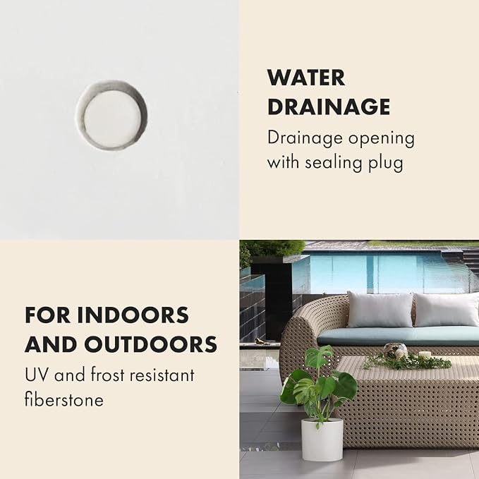 Fox & Fern Large Indoor Planter, Modern Large Plant Pot for Indoor or Outdoor, UV and Frost Resistant - Set of 2: 12 and 14.6 Inch, White Flower Pot with Drainage Plug, Lightweight