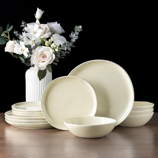 AmorArc Ceramic Dinnerware Sets,Handmade Reactive Glaze Stoneware Plates and Bowls Sets,Highly Scratch Resistant | Dishwasher & Microwave Safe Dishes Set,Service for 8 (24pc)