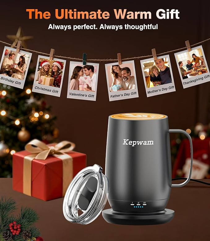 Kepwam Smart Heated Coffee Mug T2-Plus, 20oz Rechargeable Self Heating Coffee Mug with 8-Hour Battery & Temp Control, Perfect Coffee Warmer Gift for Men Women