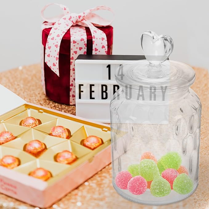Kichvoe Glass Sealed Canister with Heart Handle Lid Airtight Food Storage Jar for Tea Candy Coffee Pickles 7.48X4.33X4.33In Decorative Kitchen Container