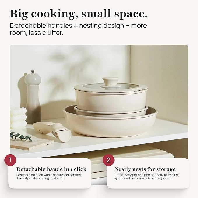 GOURMETIFIC® Stainless Steel Cookware Set [11 PIECES] - Non Toxic Kitchenware - Induction, Gas & Oven Cooking Ware - Pot & Pan with Removable Handles - Stackable Pots & Pans - Dishwasher Safe