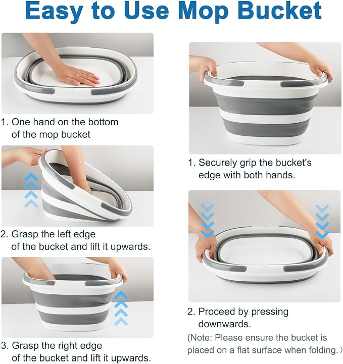 Collapsible Mop Bucket with Handle for Cleaning, 16L(4.2 Gallon) Silicone Square Mopping Bucket for Windows Cleaning or Car Washing, Cleaning Supplies Organizer Plastic Bucket for Storage