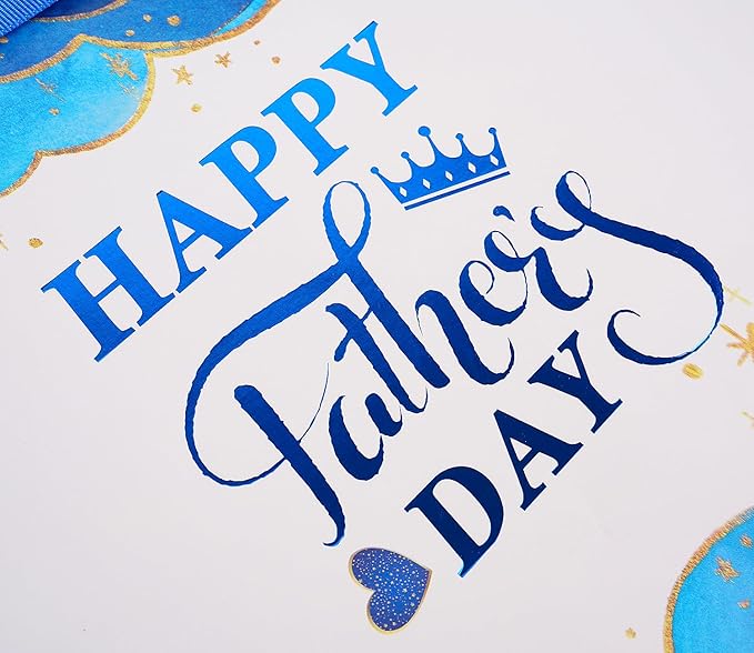Jaywayang 12.6" Large Happy Father's Day Gift Bag with Card and Tissue Paper(Blue and White)