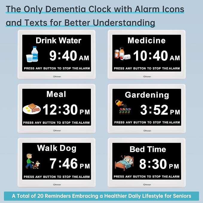 Soobest 12” Dementia Digital Clock for Seniors Extra Large, 20 Alarm Reminders Date Day Time Display for Elderly Memory Loss Alzheimers, Electric Calendar Clock, Auto DST, 1024 * 600P HD