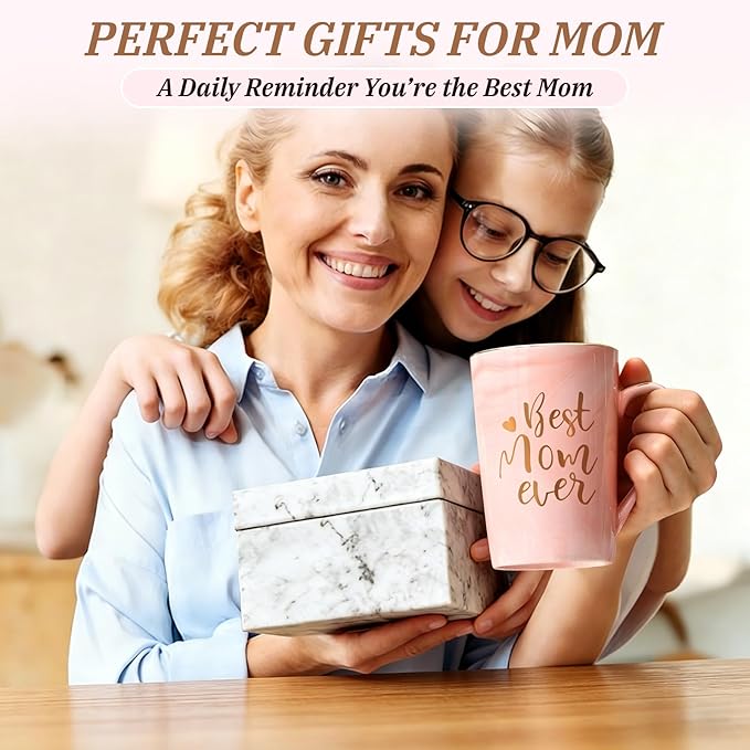 YHRJWN Mothers Day Gifts for Mom, Best Mom Ever Coffee Mug, Mom Mothers Day Gifts from Daughter Son, Moms Gift Idea for Birthday, Valentines Day, Present for Moms Mothers, 14 Oz Pink