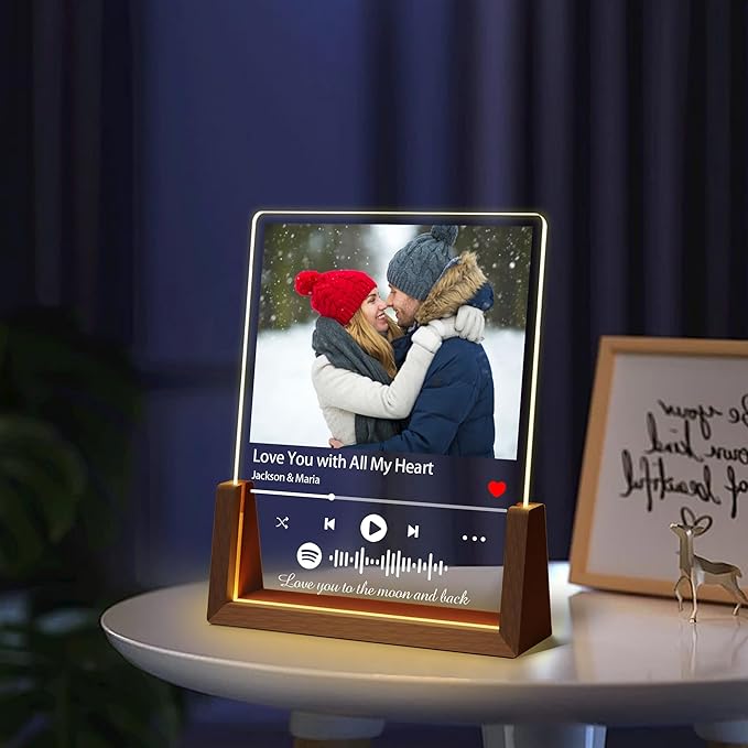 Personalized Valentines Day Couples Birthday Gifts For Boyfriend Girlfriend Him Her, Custom Spotify Plaque Light Up Picture Frame, Customized Anniversary Birthday Gifts For Women Men Husband Wife