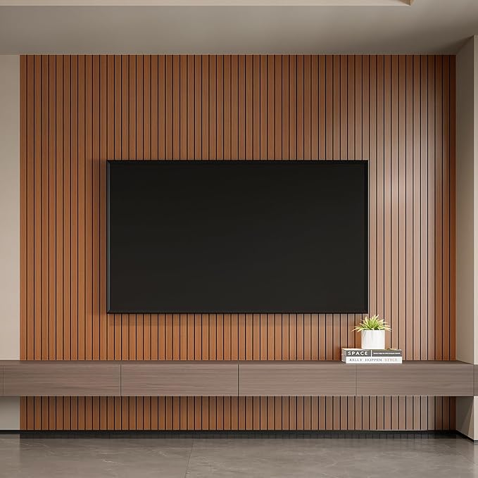YLL YLL PVC Slat Wall Panel Peel and Stick 118"x 15.7" Faux Walnut Wood Grain Slat Panel Self-Adhesive Wallpaper Soundproof 3D Wall Panels