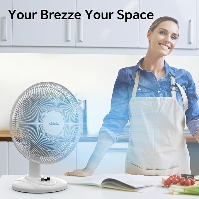 shinic 12-Inch Oscillating Table Fan, 3-Speed Quiet Desk Fan with Adjustable Tilt & Safety Grill, ETL Listed Portable Tabletop Fan for Bedroom, Home Office, Kitchen, Dorm