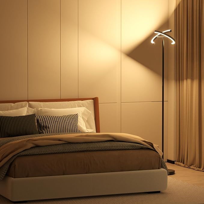 SIBRILLE LED Floor Lamp - Rotatable Standing Lamp with Touch & Remote Control, 3000-6000K, 22W Modern Floor Reading Light, Dimmable Corner Uplighter for Living Room Bedroom Office, Black
