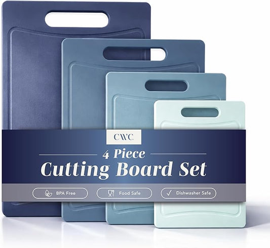COOK WITH COLOR Non-Slip Cutting Board Set – Kitchen Essentials with Easy Grip Handle for Meat, Veggies, and Fruits, 4 Cutting Boards, Blue-New