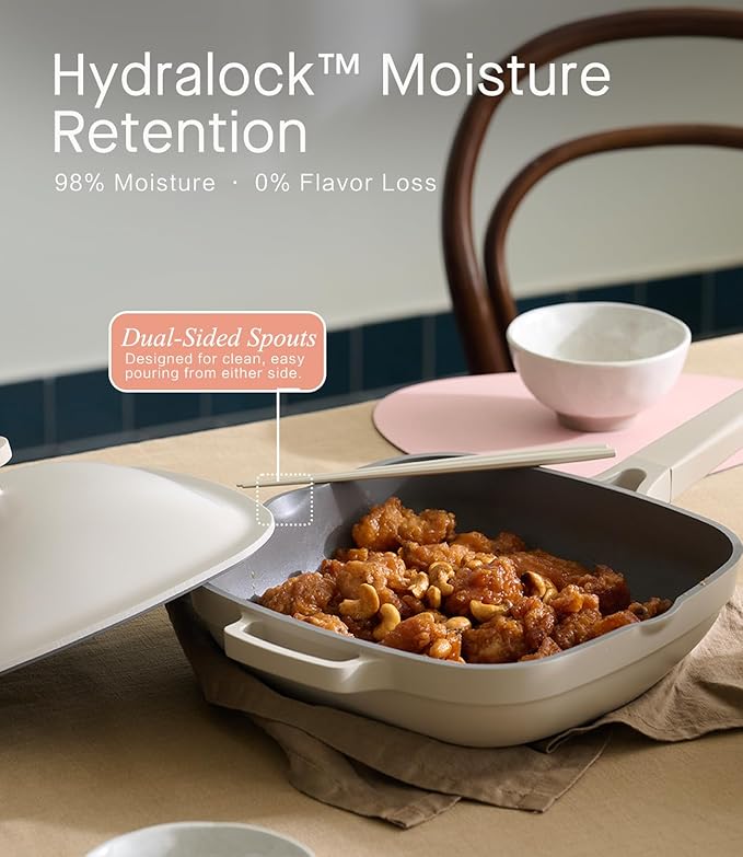 USELUCK 10.5 Inch(3.8QT) Ceramic Pan with Lid,Non Stick Frying Pans Cast Aluminum Deep Sauté Pans,Ti-Ceramic Non Toxic Pix Pan with Wooden Spatula and Scrubber-Morning Mist