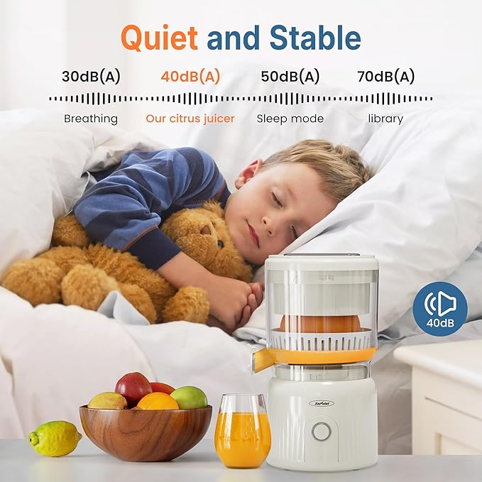 Electric Citrus Juicer, 90W High-Speed Juice Squeezer with 15,000 RPM Pure Copper Motor, Efficient Orange and Lemon Juicer for Soft Fruits, Compact Design with Easy Cleaning, White