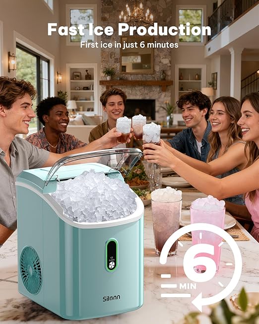 Silonn Nugget Ice Maker Countertop, Pellet Ice Machine with Self-Cleaning Function, Sonic Ice Maker Produces 36lbs of Chewable Ice in 24 Hours, Ideal for Home Kitchen and Office (Green)