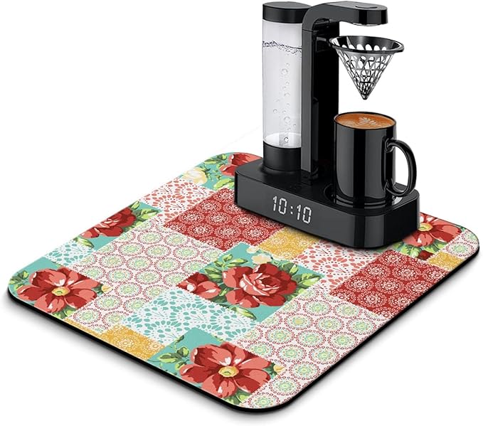 Coffee Bar Mat Accessories for Countertop Absorbent Hide Stain Rubber Backed Dish Drying Mats for Kitchen Counter Draining Pad Decor Gift(18x16in)