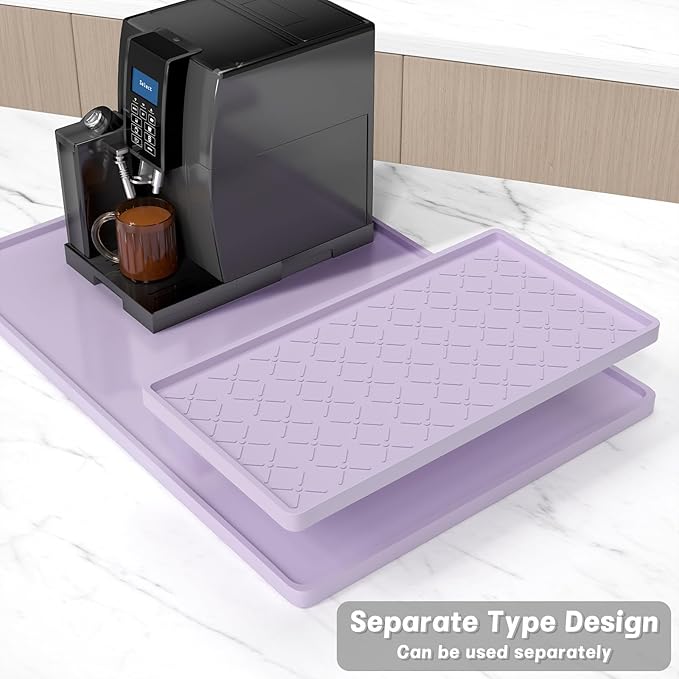 Rnivvi Silicone Coffee Mat, 16" x 24" Waterproof Raised Edge Coffee Bar Mats for Espresso Machine Station Accessories, Heat Resistant Detachable Dish Drying Pad for Kitchen Counter, Dish Rack, Purple