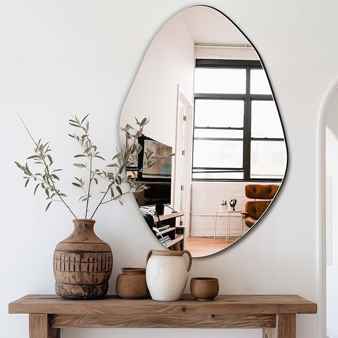 Delma Irregular Wall Mirror, 36"x24" | Asymmetrical Wavy Cloud Design, Frameless, Bathroom, Bedroom, Living Room & Entryway, Modern Boho, Wall-Mounted