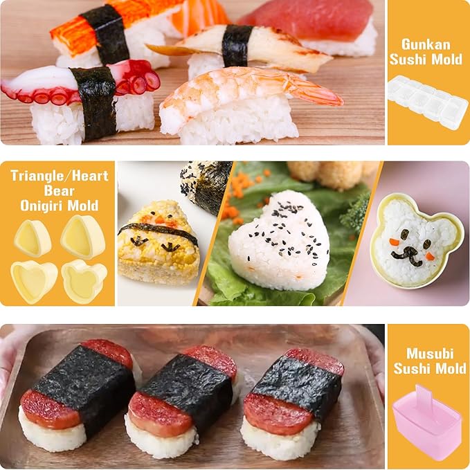 TAORISH Onigiri Mold, 8 Pcs Rice Mold Musubi Maker Kit, Musubi Maker Press Mold, Classic Triangle Rice Ball Mold Maker Sushi Mold for Kid Lunch Bento, Home DIY, Standard