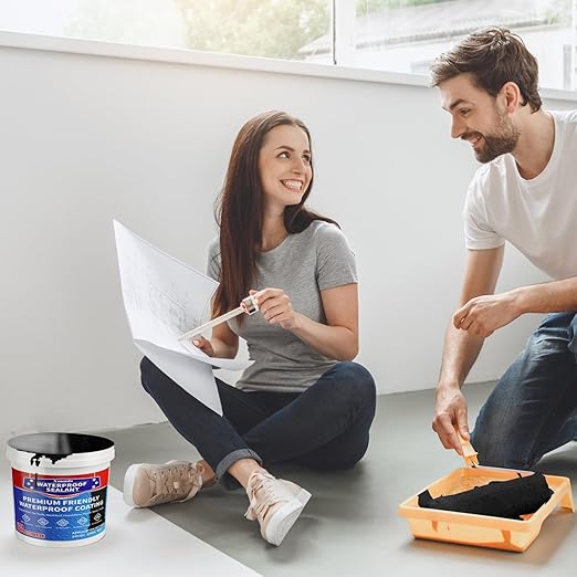 Polyurethane Waterproof Coating, 51 Fl Oz., Roof Sealant Multi-Surface Leak Repair Roofs, Foundations, Basements, Garages, Indoor and Outdoor Water Proof Sealant, Black