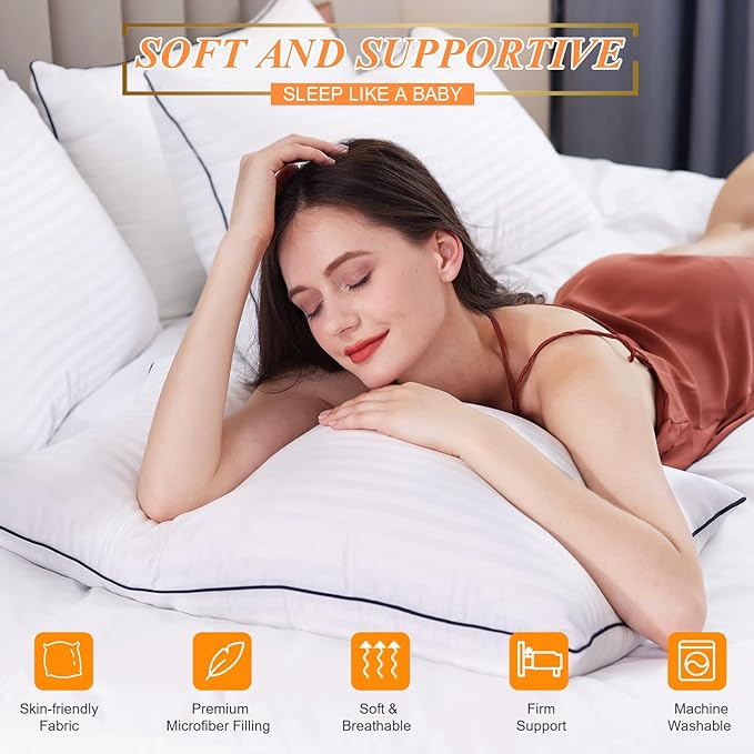SEMZSOM Bed Pillows for Sleeping, Full Standard Size Set of 2 Luxury Hotel Pillows with Premium Soft Down Alternative Filling for Back, Stomach and Side Sleepers