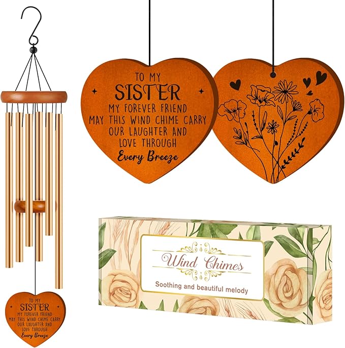Sisters Gifts from Sister, Sister Birthday Gifts, Sister Gift Wind Chimes Garden Decor, Bestie Gift from Women, Friendship Gifts for Women, Sisters Presents for Thanksgiving Wedding Graduation