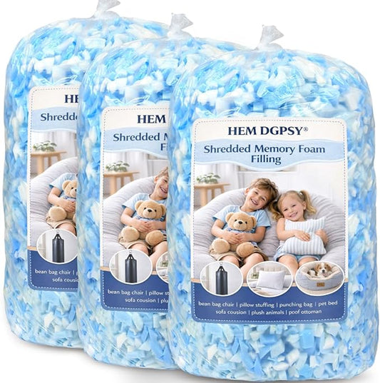 15lbs Shredded Gel Memory Foam Filling for Bean Bag Chair, Real Memory Foam Stuffing for Cooling Pillow, Couch, Pouf Beanbag Chair, Dog Bed, Cushion, Art Crafts