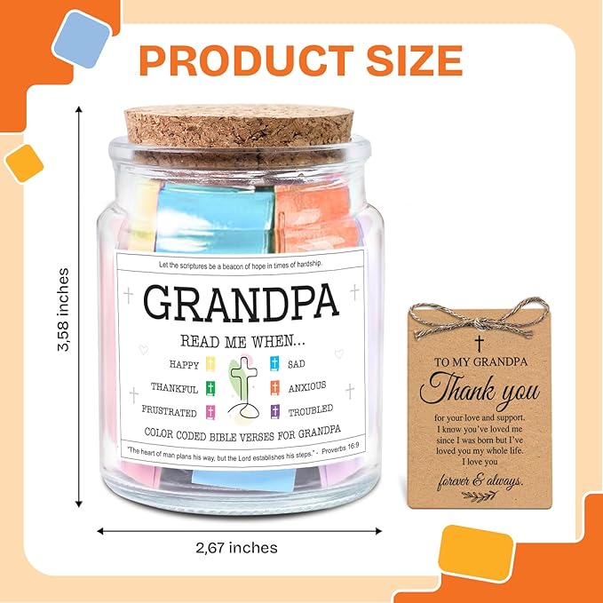 NewEleven Gifts For Grandpa - Christian Present, Grandpa Gifts From Granddaughter, Grandson - Grandpa Birthday Gift For Grandfather, New Granddad, PaPa - Bible Verse Jar
