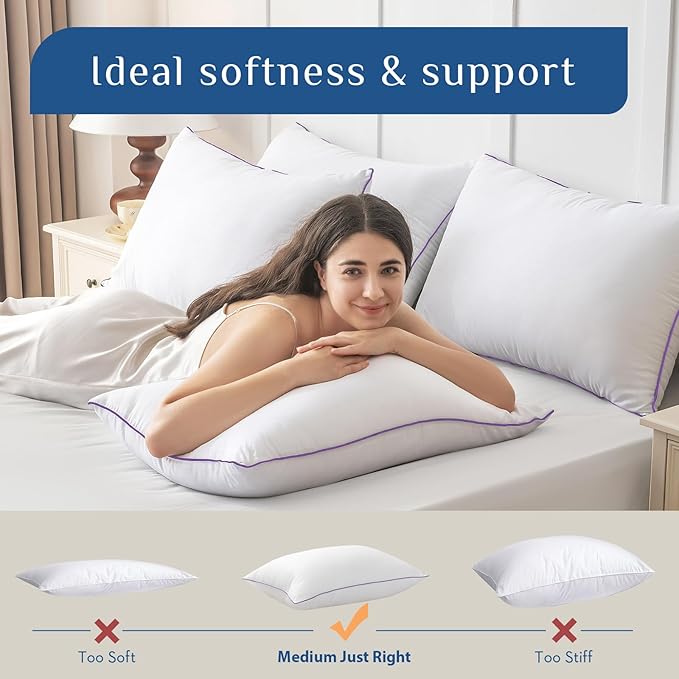 JOLLYVOGUE Pillows Queen Size Set of 6, Washable Supportive 6 Pack Bed Pillows with Super Soft Down Alternative Fill, Luxury Fluffy Hotel Quality for Side, Back, and Stomach Sleepers