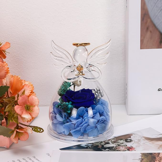 Mothers Day Mom Gifts for Mom,Fresh Flowers for Delivery,Birthday Gifts for Women Her,Preserved Flowers in Angel Figurines,Angel Gifts for Moms Mothers Day Grandma Wife Sister,Light Up Blue Gift