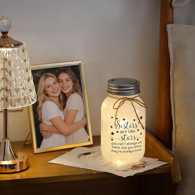 Maracco Mothers Day Gifts for Sister from Sisters - 30 oz Large Mason Jar Night Light, Unique Sisters Birthday Gift for Women, Best Christmas Sister Gift from Brother