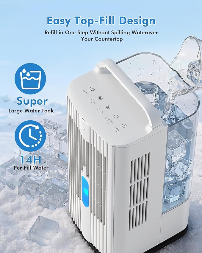 4-in-1 Portable Air Conditioners: 1700ml Tank Mini Air Conditioner with 120° Oscillating 16.5ft Remote - Evaporative Air Cooler with 3 Speed & 7 Lights 1-7H Timer - Portable AC Unit for Bedroom