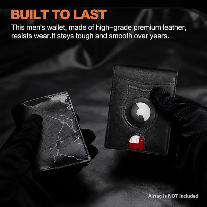 Wallet for Men Slim RFID Blocking Bifold Carbon Fiber,Minimalist Small Compact Front Pocket Credit Card Holder,Thin Mens Leather Wallets Smart Security With 2 ID windows 1 Cash (Oil Wax Black)
